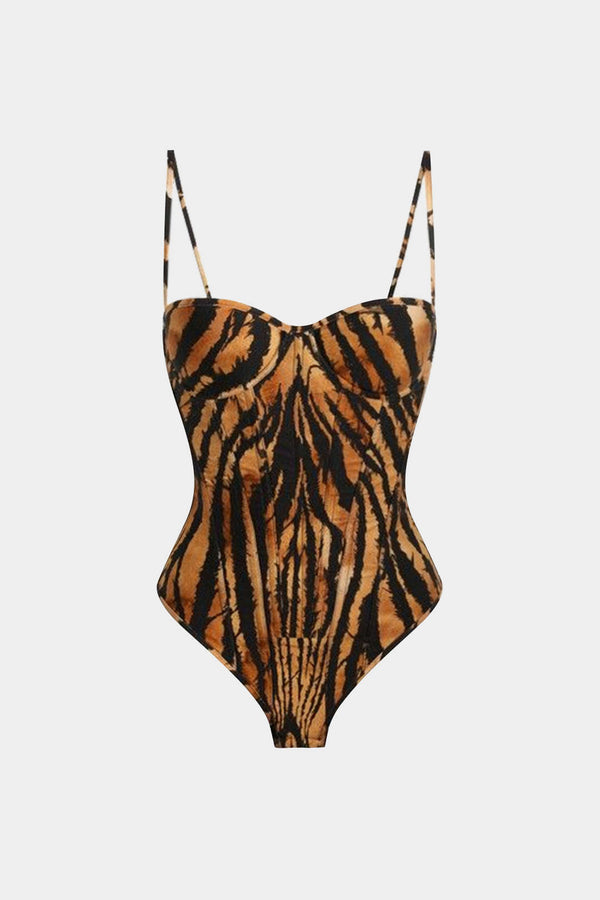 Sterre - Luipaardprint mouwloze body met spaghettibandjes