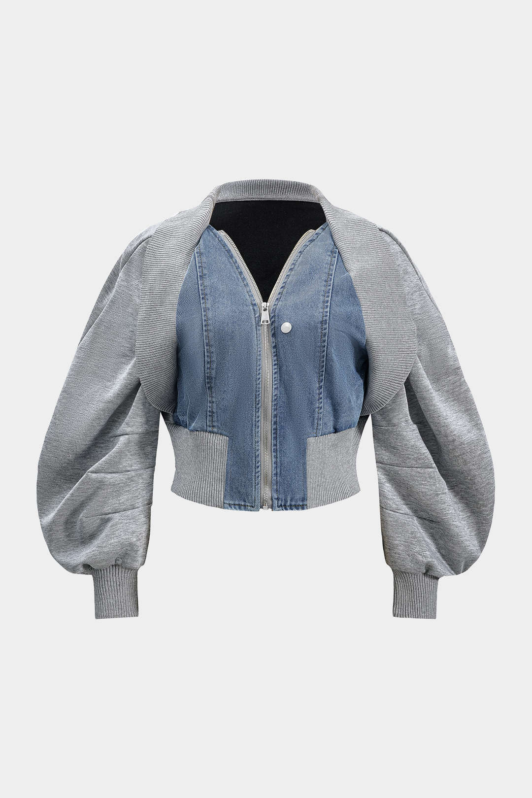 Patchwork denim jasje met rits