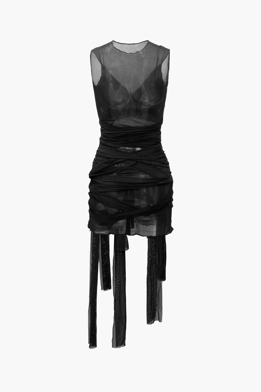Transparante mesh midijurk met wikkelmodel