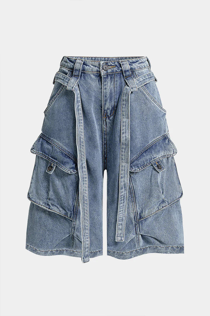 Denim shorts met riem en zakken