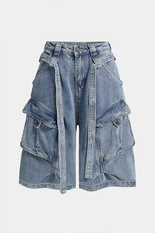 Denim shorts met riem en zakken