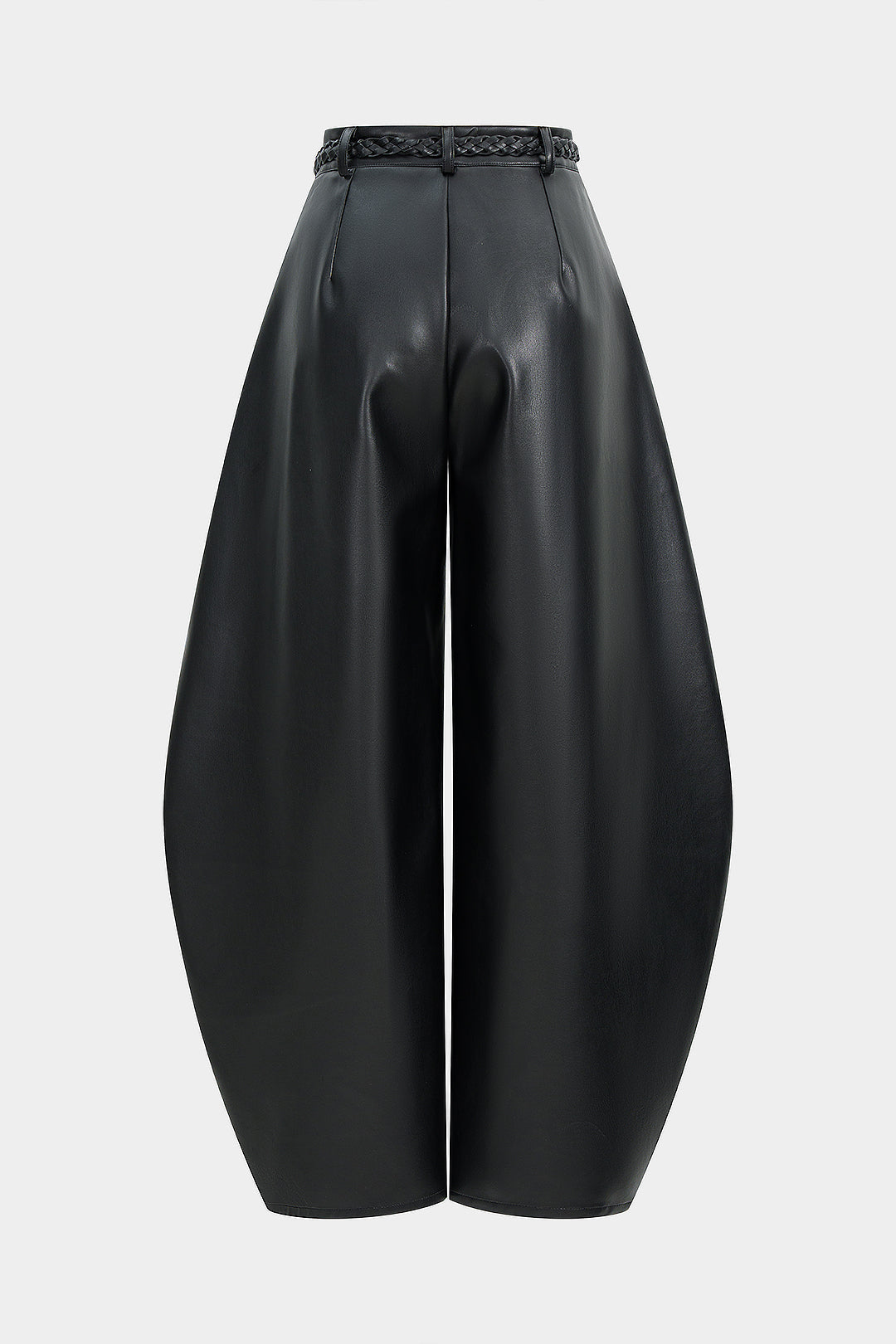 Leren-look pantalon met riem, hoge taille en ballonmodel
