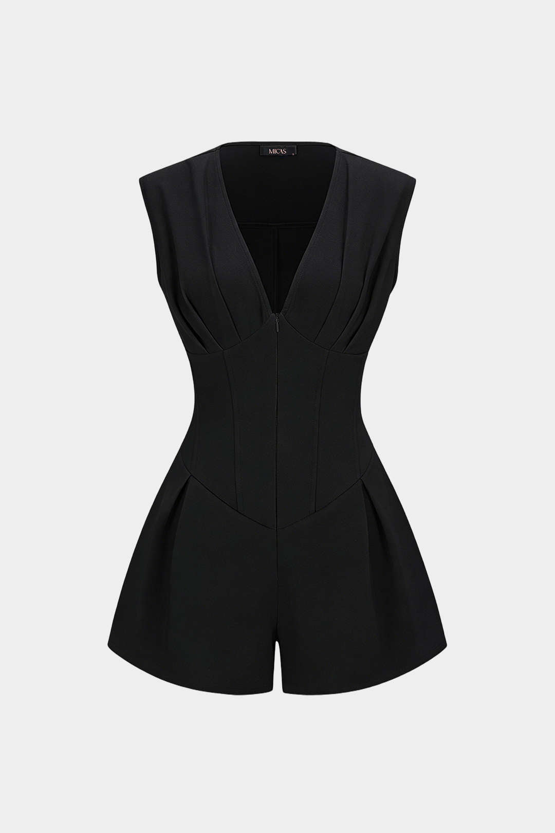 Mouwloze playsuit met V-hals, ruches en rits