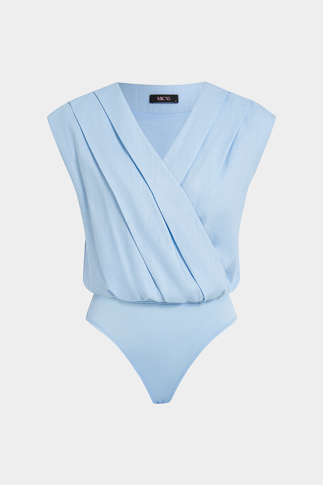 Linnen geplooide body met V-hals