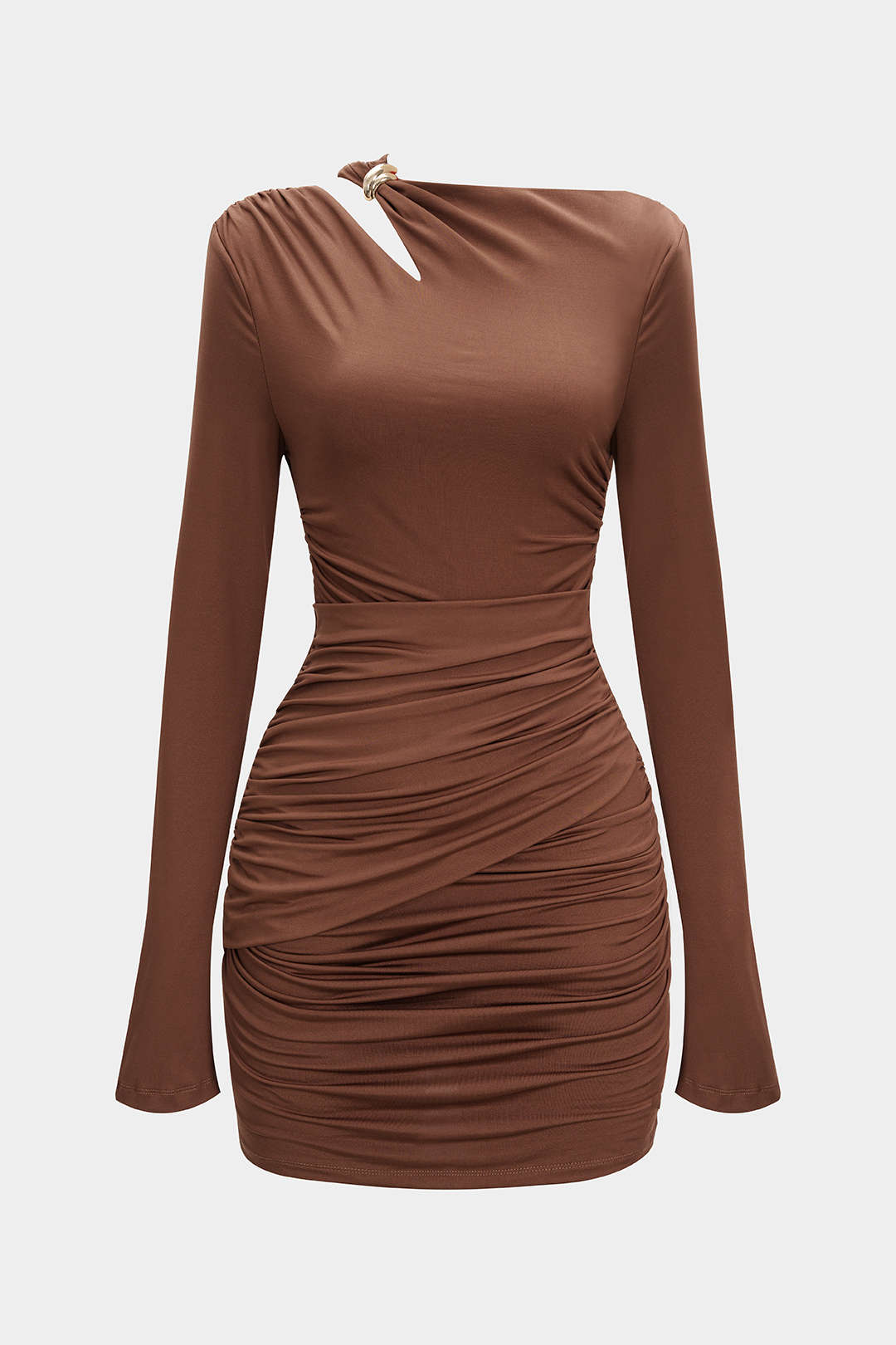 Noa - Asymmetrische minijurk met ruches en lange mouwen