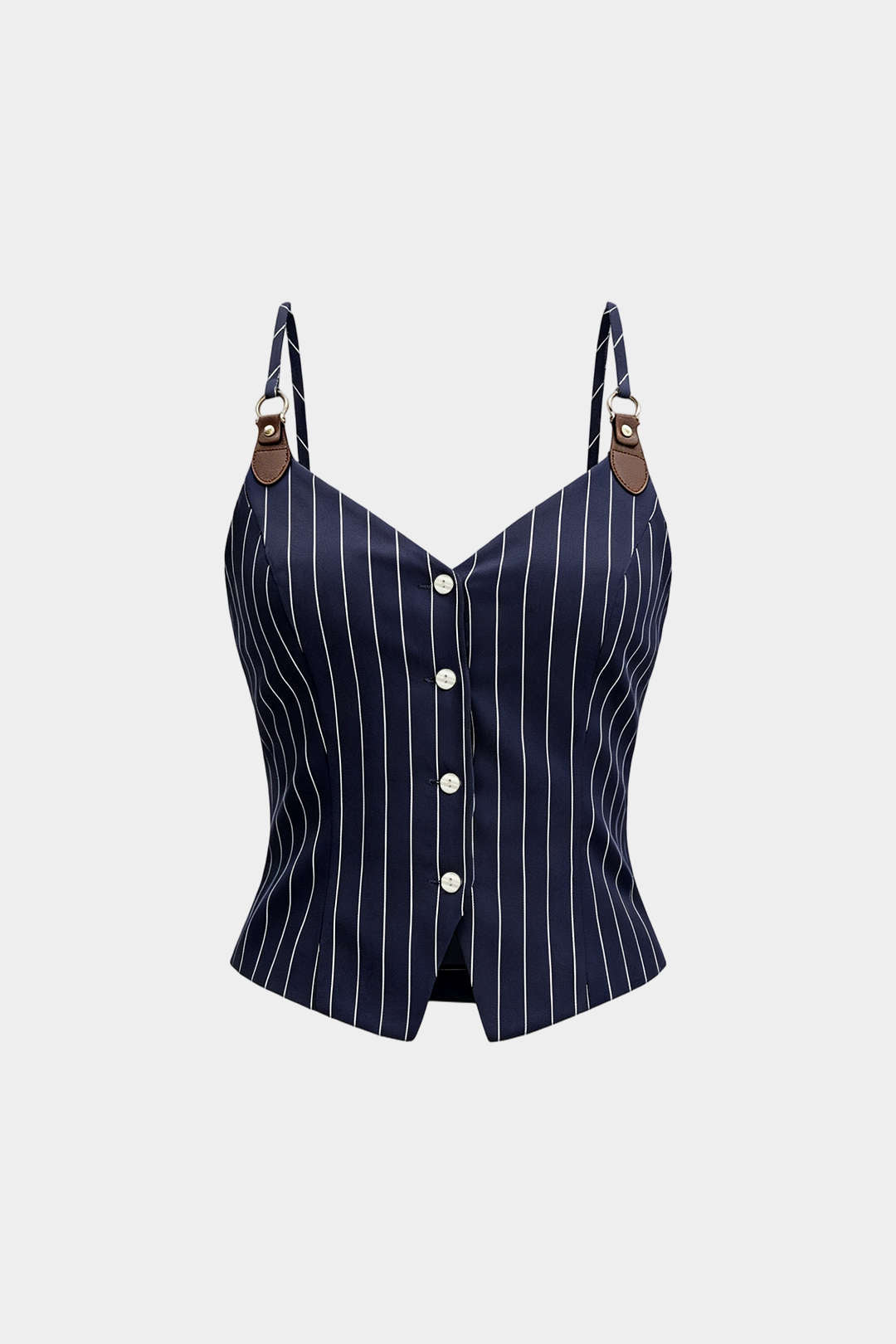 Gestreepte patchwork top met V-hals en knoopjes