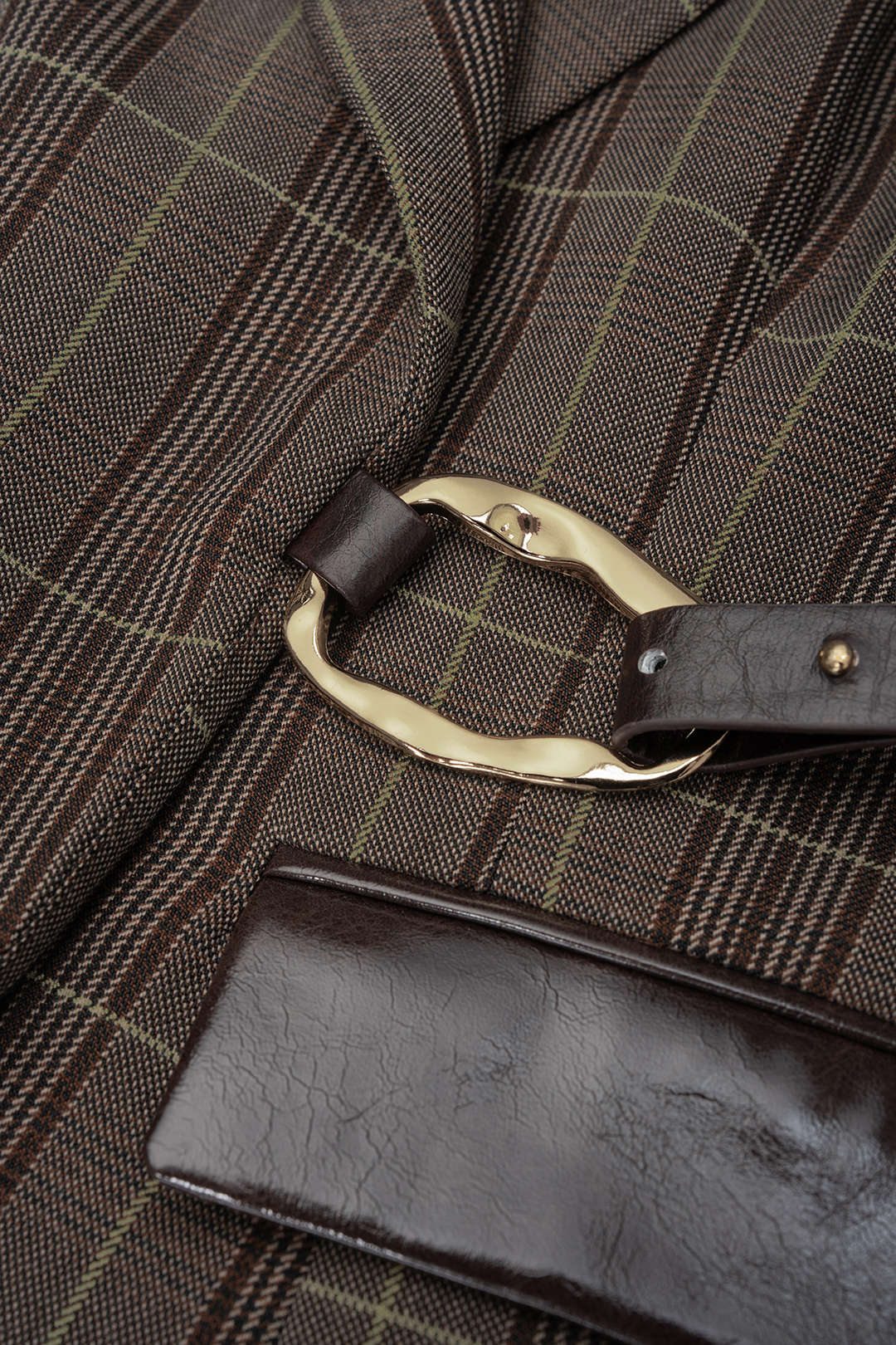 Geruite patchwork blazer met riem