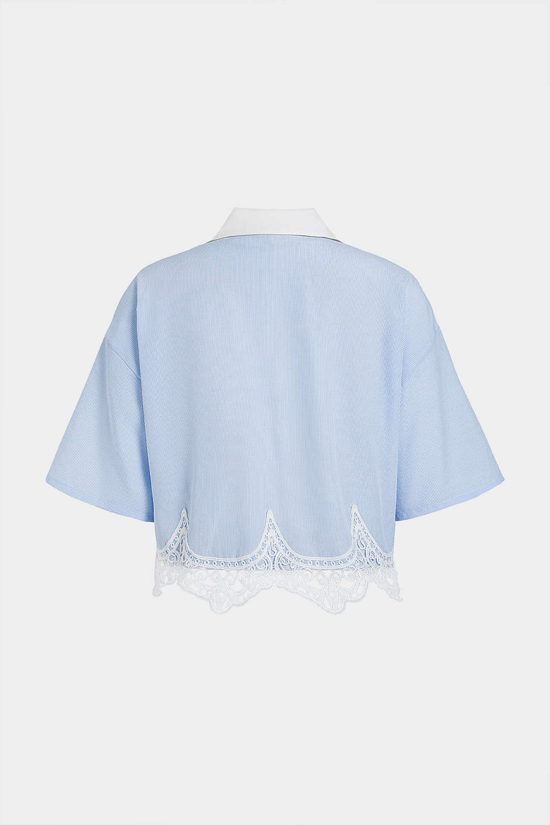 Gestreepte patchwork blouse met kant en korte mouwen