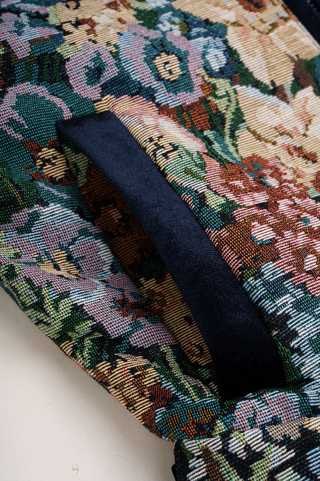 Jacquard patchwork jasje met revers en rits