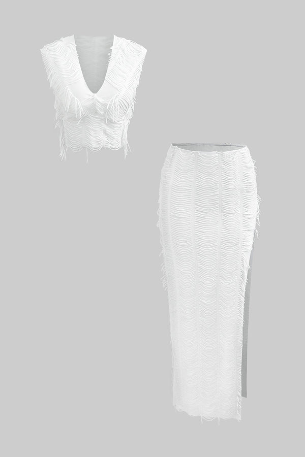 Used-look set met croptop en maxirok