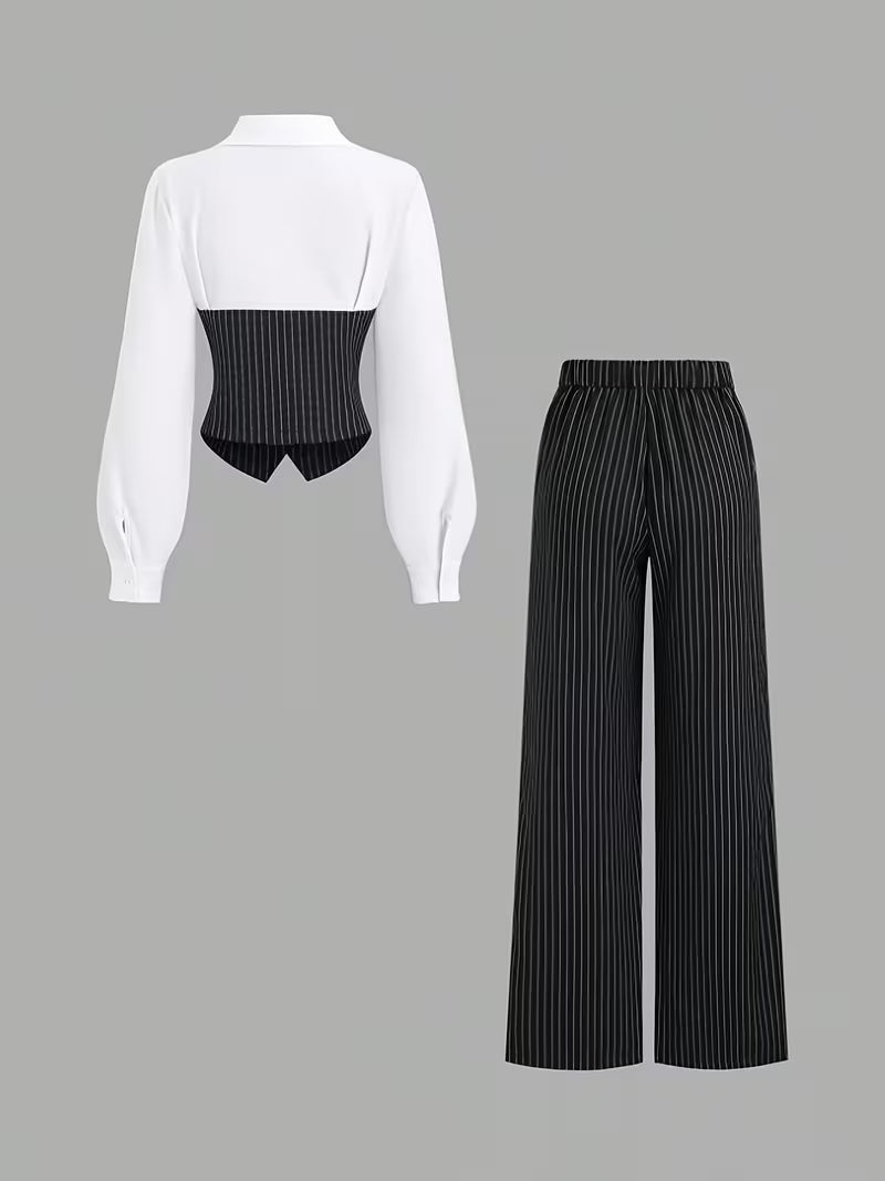 Gestreepte Tweedelige Set met Blouse en Broek