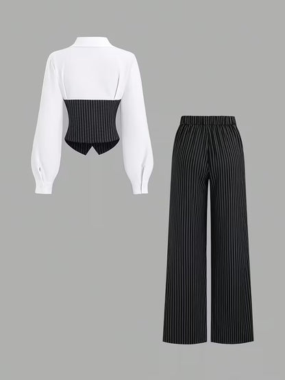 Gestreepte Tweedelige Set met Blouse en Broek