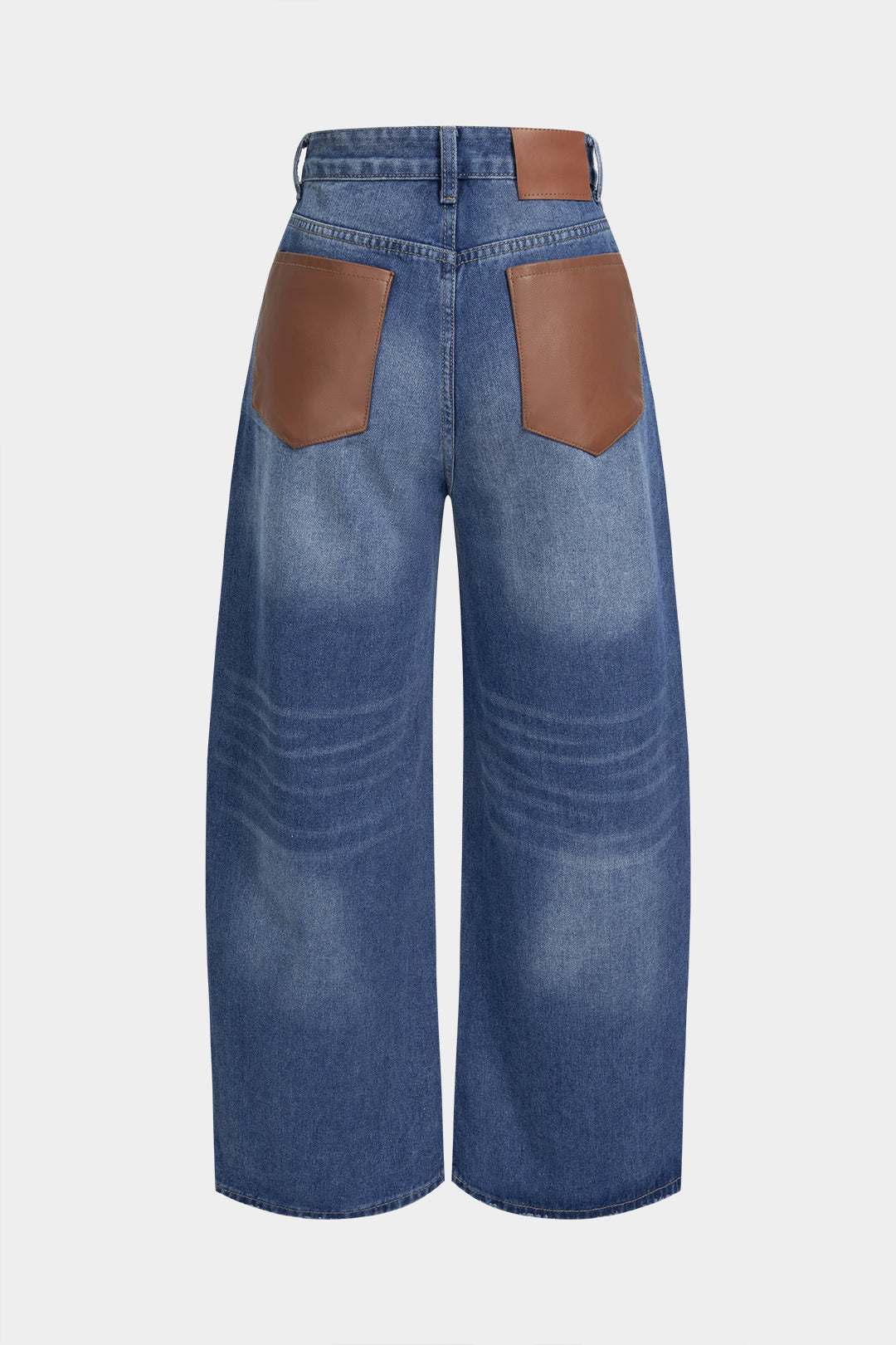 Patchwork jeans met zakken en rechte pijp