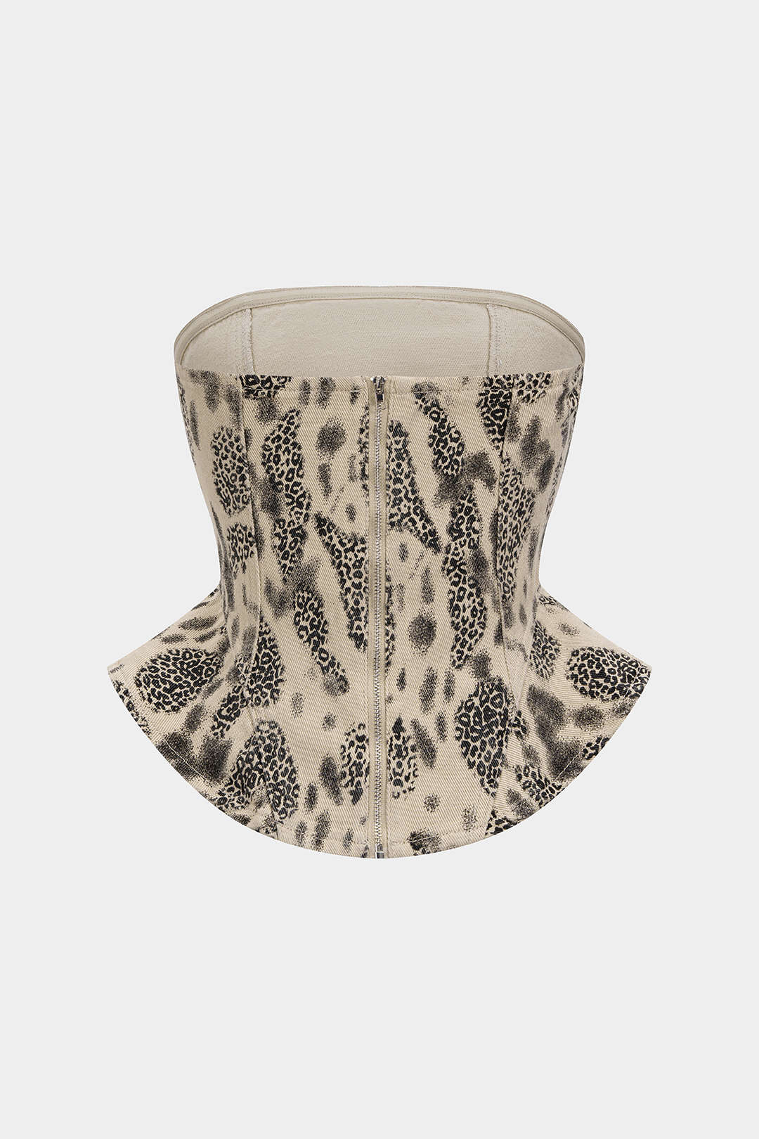 Luipaardprint denim strapless top met rits
