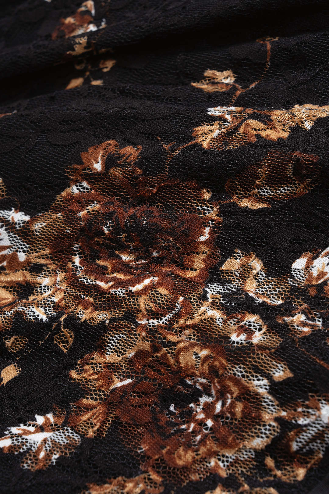 Bloemenprint patchwork midijurk met kant en lange mouwen