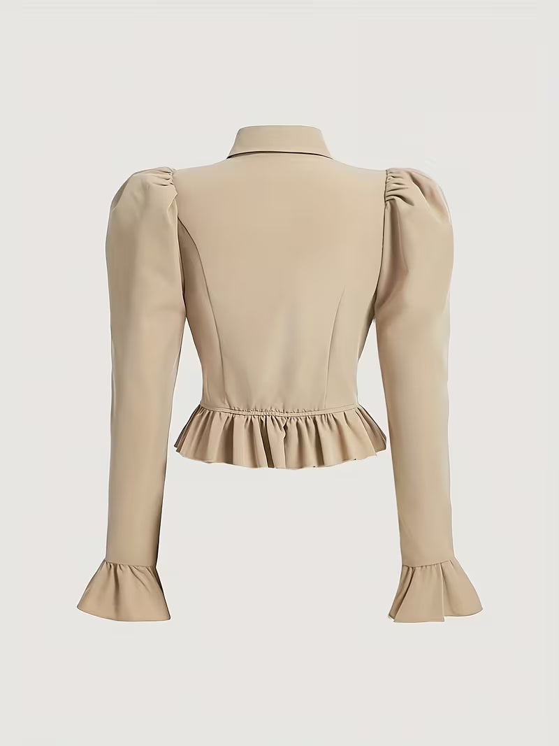 Old Money Blouse met Ruches en Pofmouwen