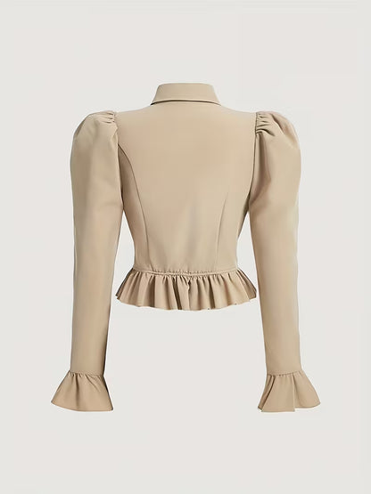 Old Money Blouse met Ruches en Pofmouwen