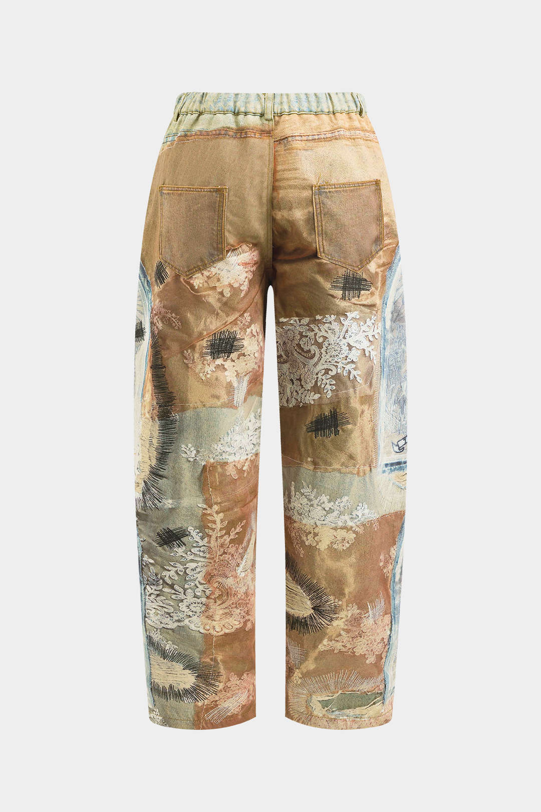 Abstracte print pantalon met knoopjes en zakken