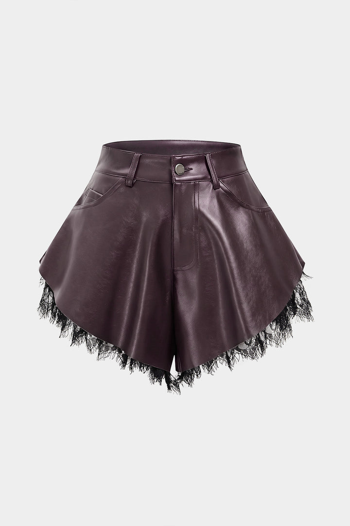 Leren Short met Wijde Pijpen en Kant