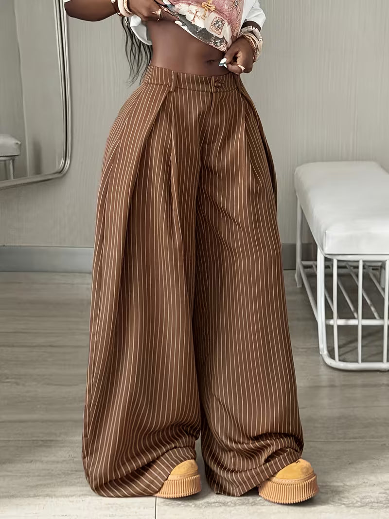 Oversized Bruine Gestreepte Cargobroek