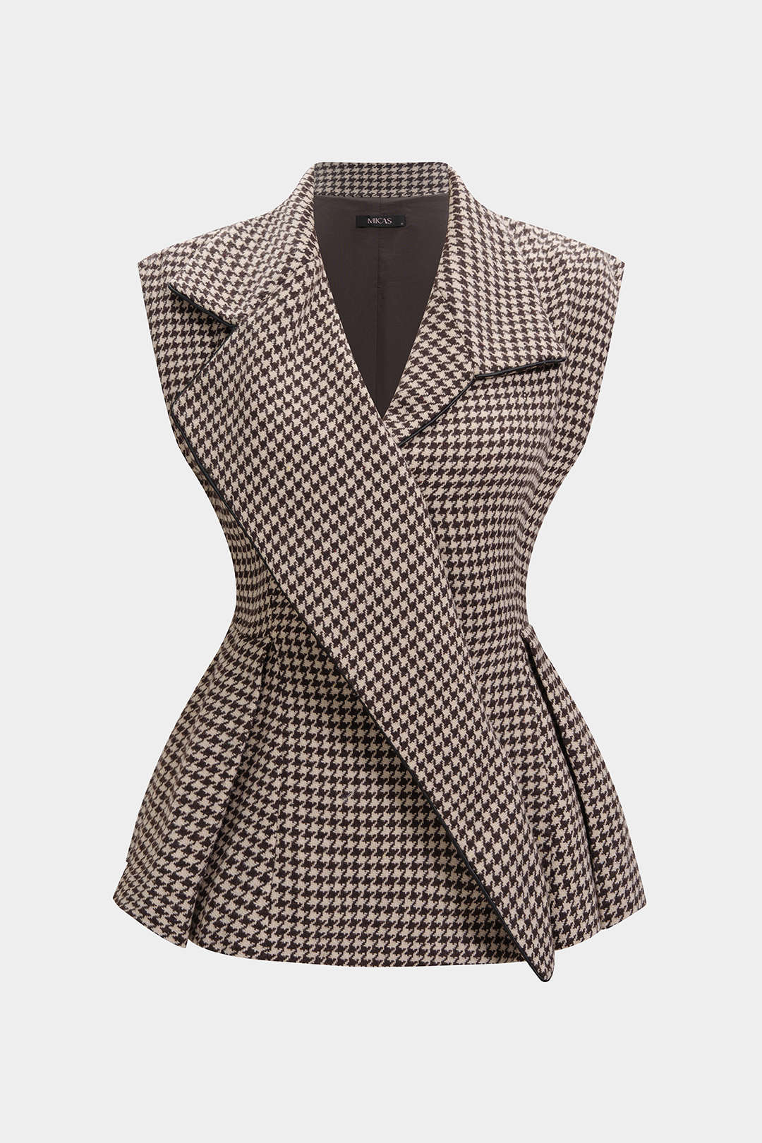 Pied-de-poule tweed gilet met reverskraag