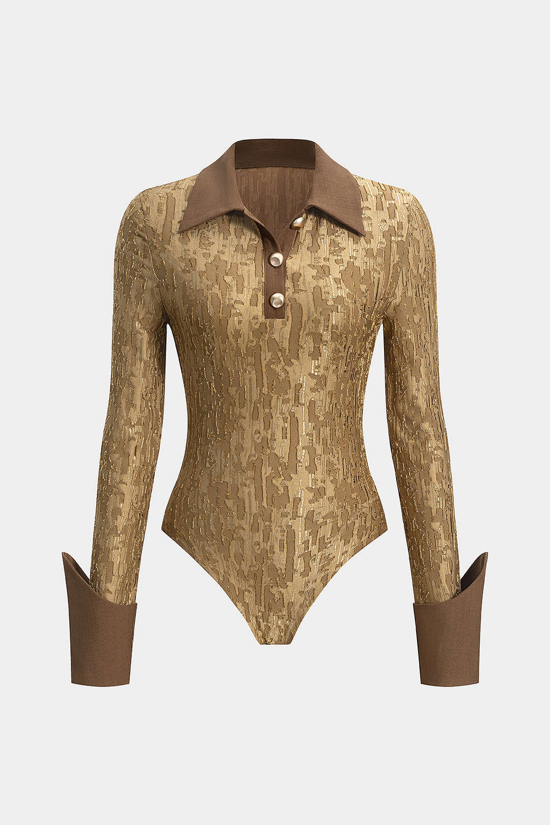 Metallic ripped body met knoopjes en lange mouwen