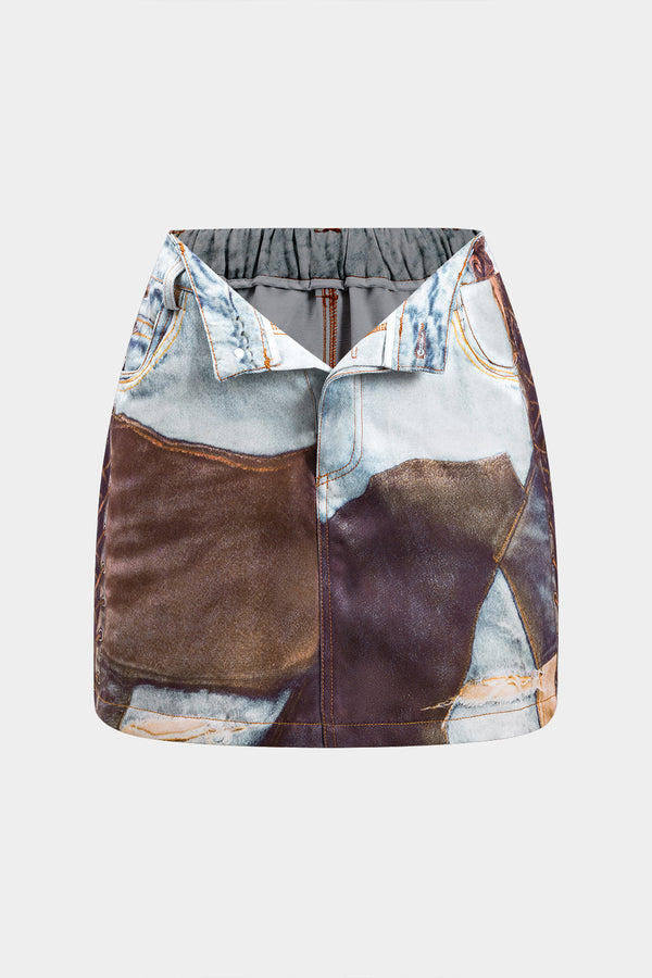 Abstracte print rok met ruches, knoopjes en zakken