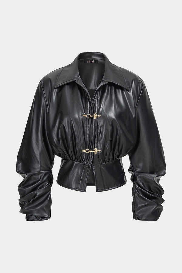 Leren-look metallic jasje met gesp