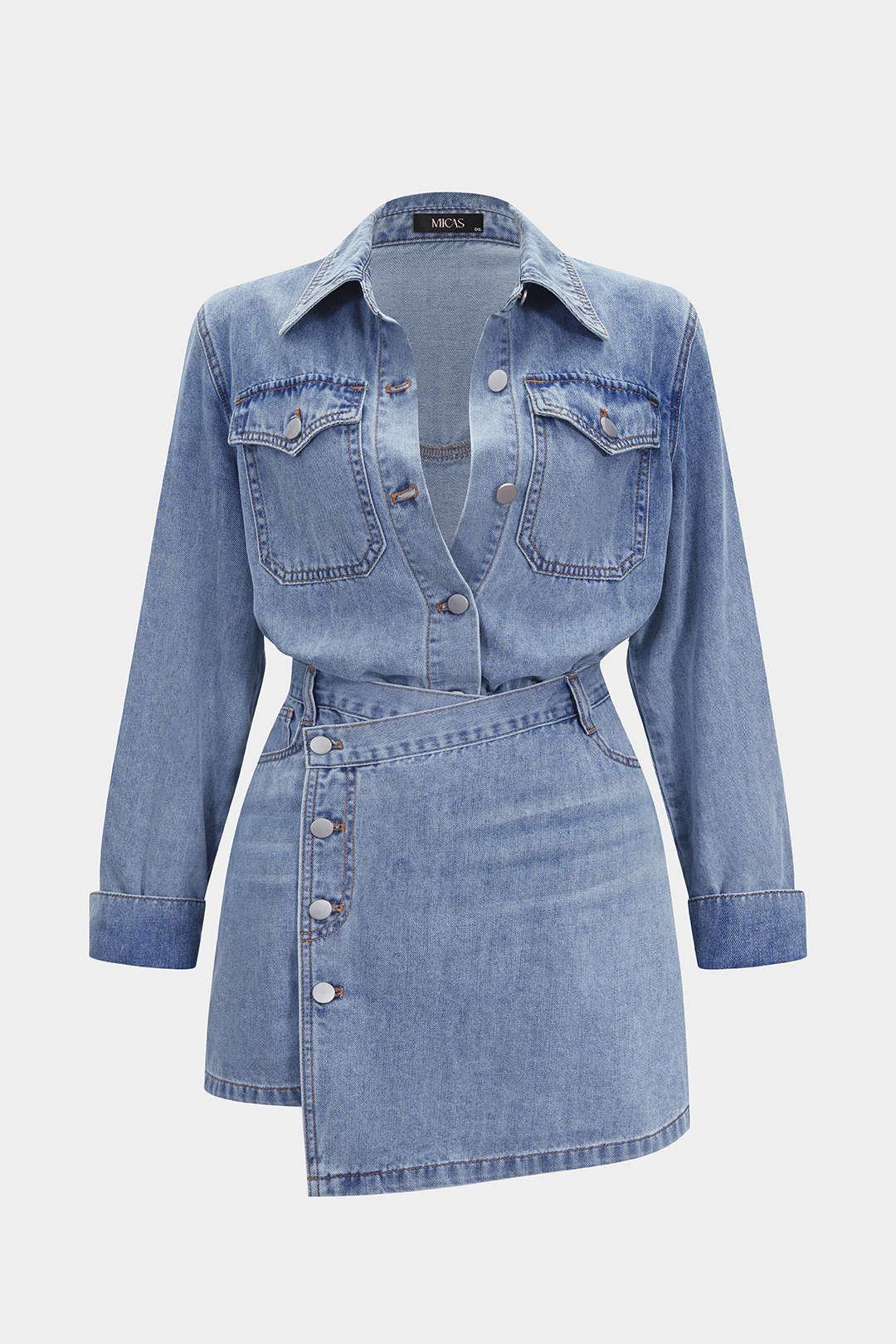 Denim set met blouse en rok