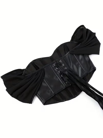 Strapless PU-Corsettop met Open Rug