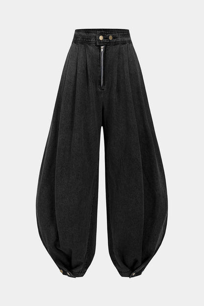 Denim jeans met hoge taille, ritssluiting en ballonmodel