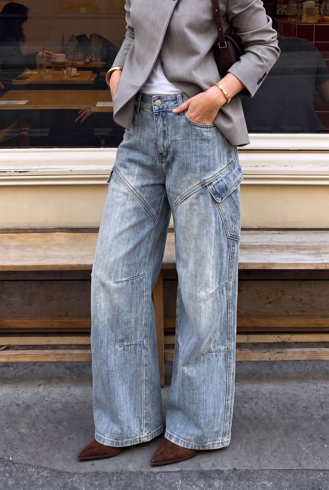 Isa - Jeans met hoge taille, zakken en wijde pijpen