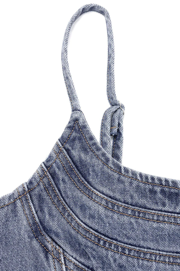 Denim top met ronde hals, naaddetails en ritssluiting.
