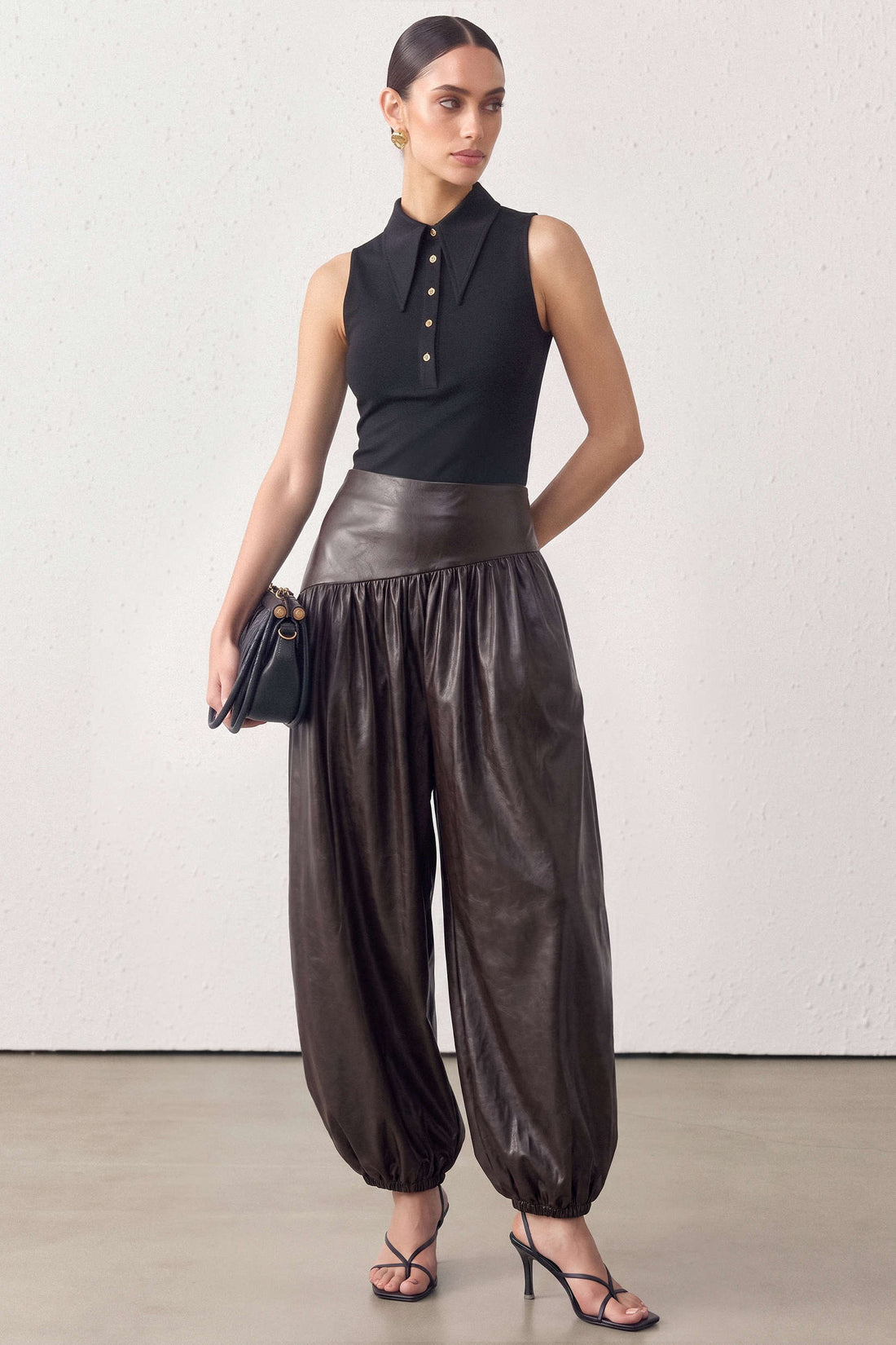 Leren-look asymmetrische broek met ballonmodel