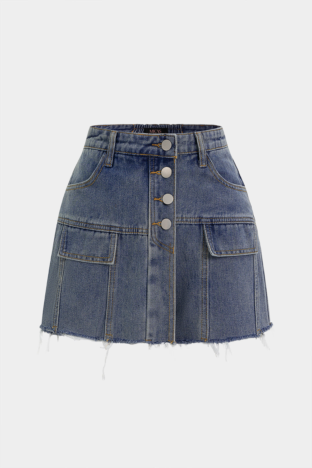 Denim rok met rafelrand en hoge taille