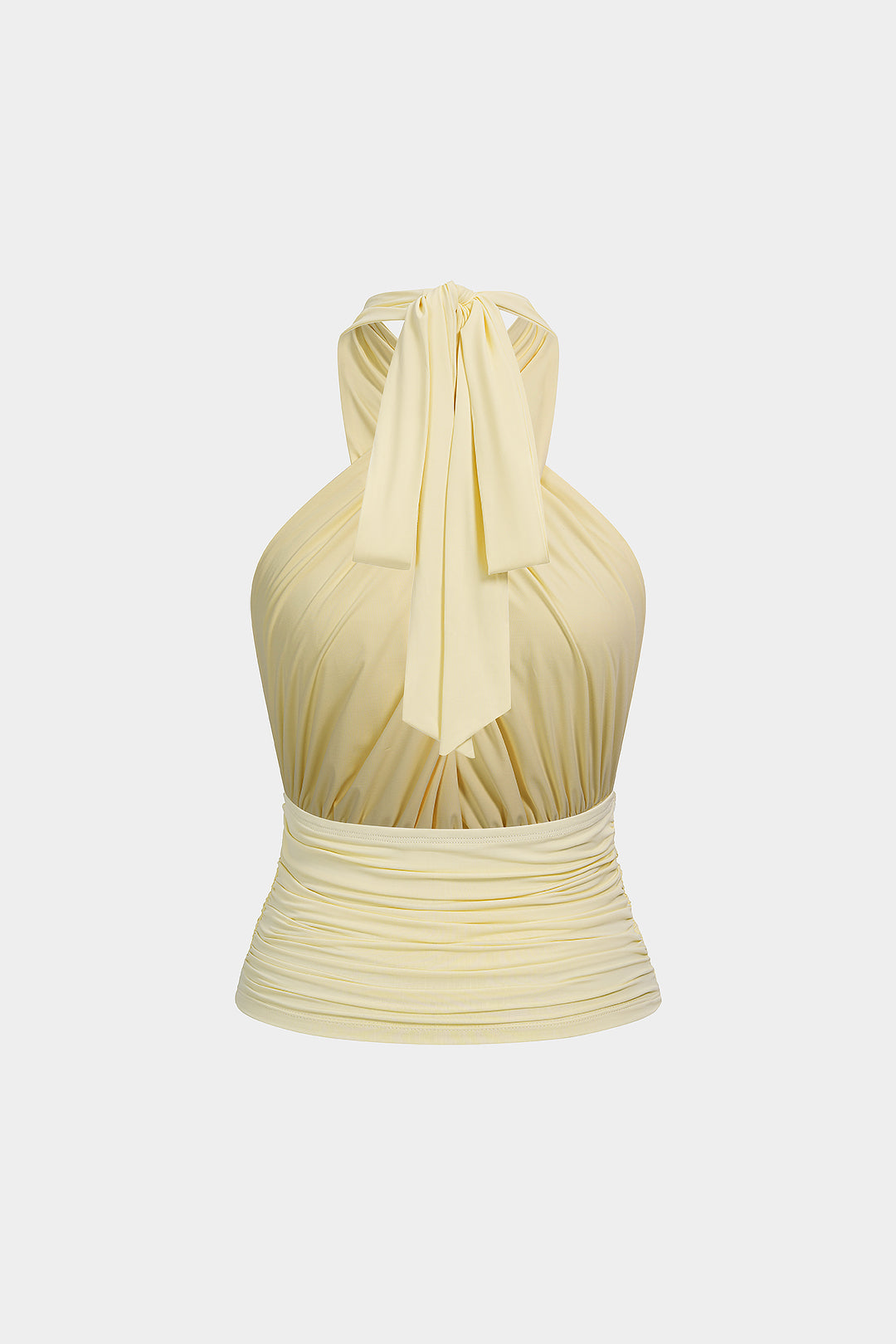 Metallic tanktop met halternek, open rug en ruches