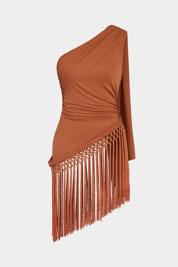 Tanktop met één schouder en franjes