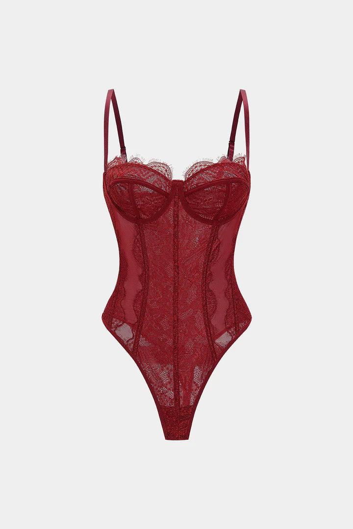Mesh patchwork bustier korset bodysuit