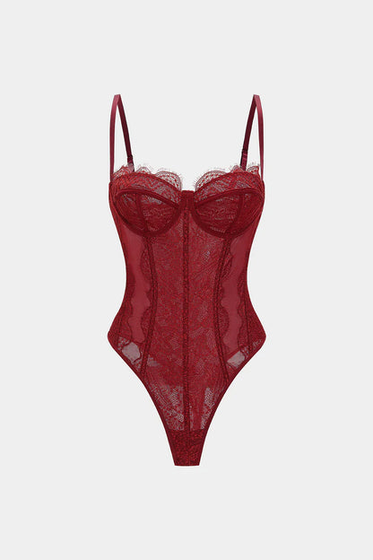 Mesh patchwork bustier korset bodysuit
