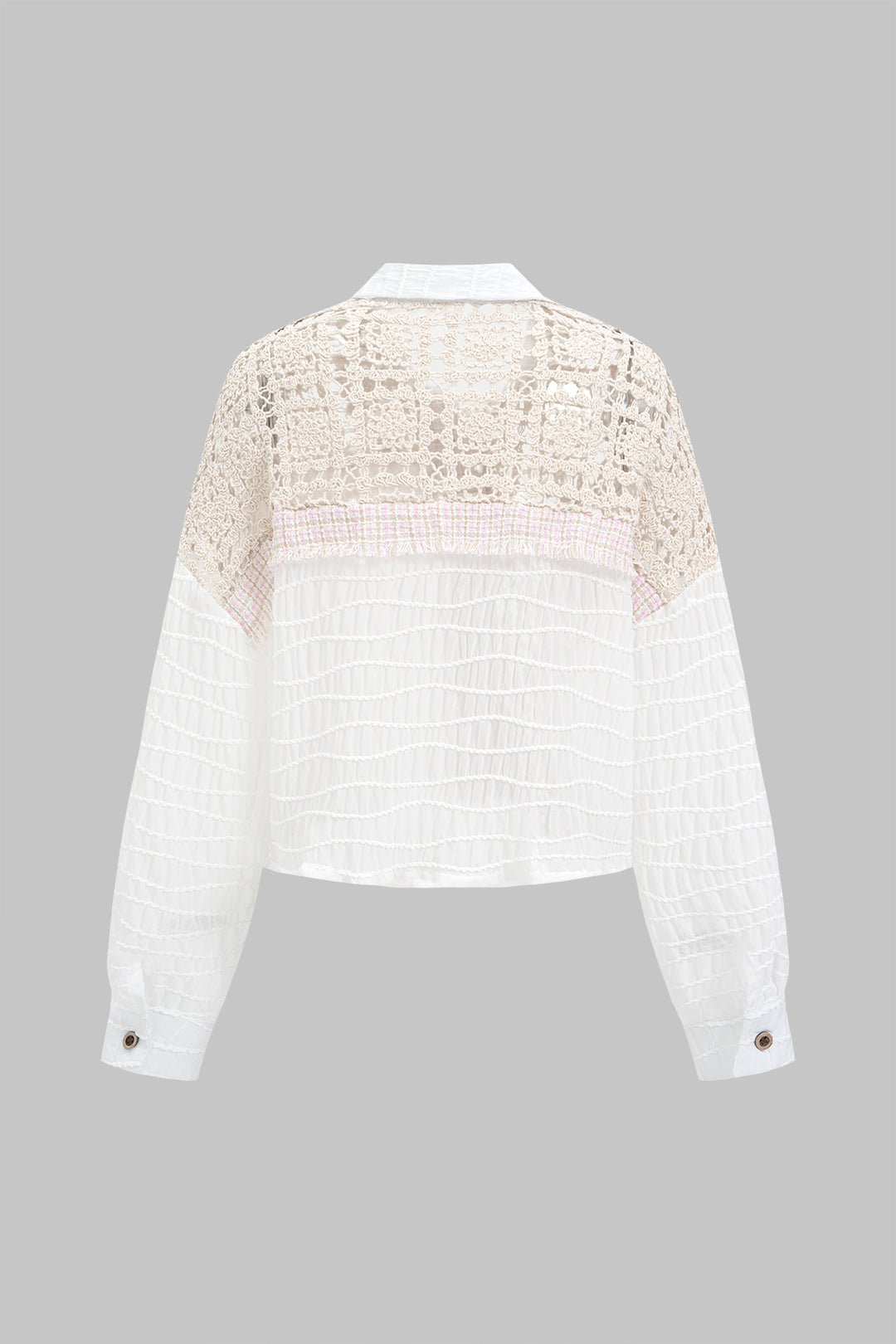 Chiffon patchwork blouse met uitsnijding en lange mouwen