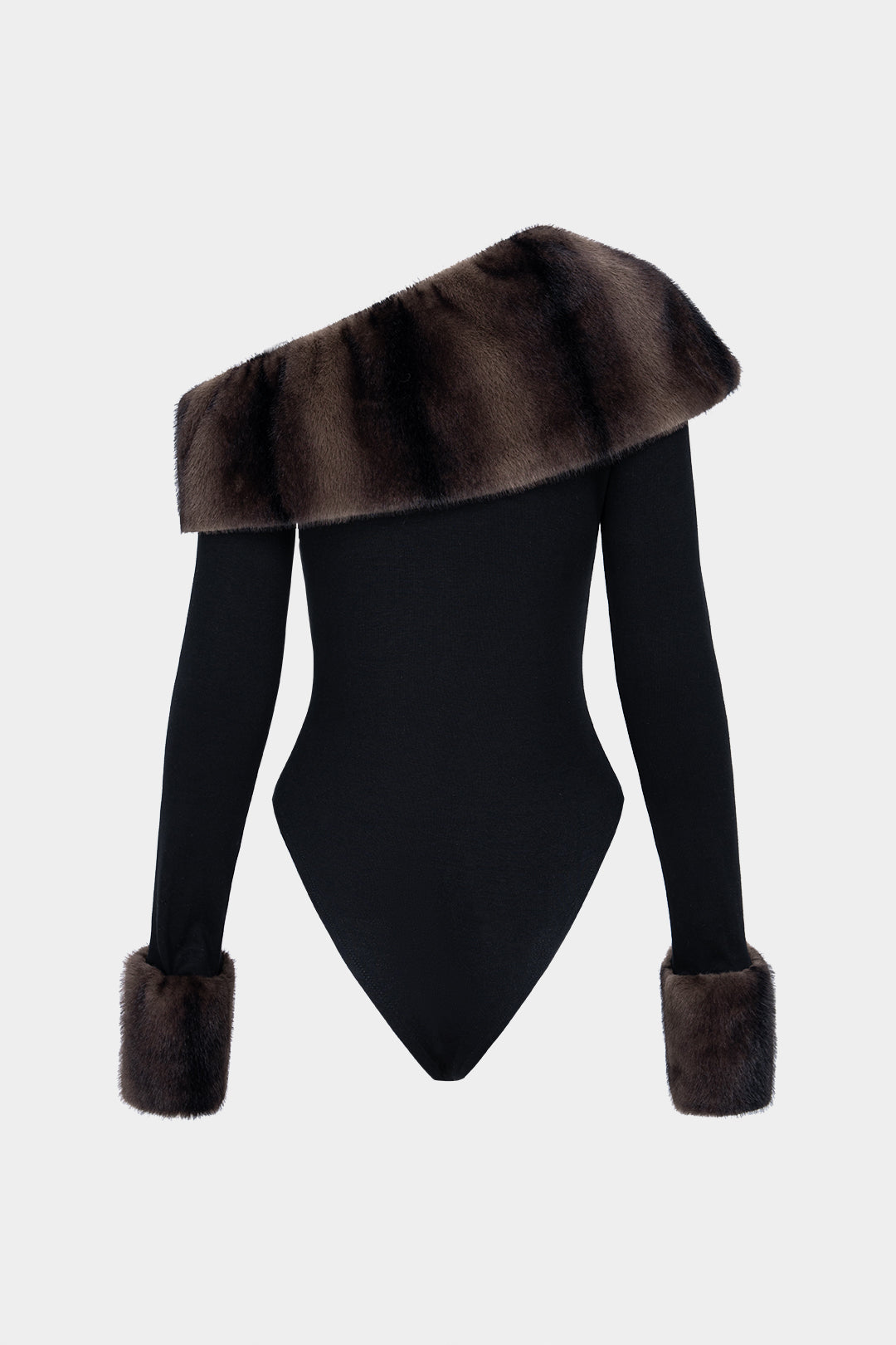 Patchwork imitatiebont body met één schouder en lange mouwen
