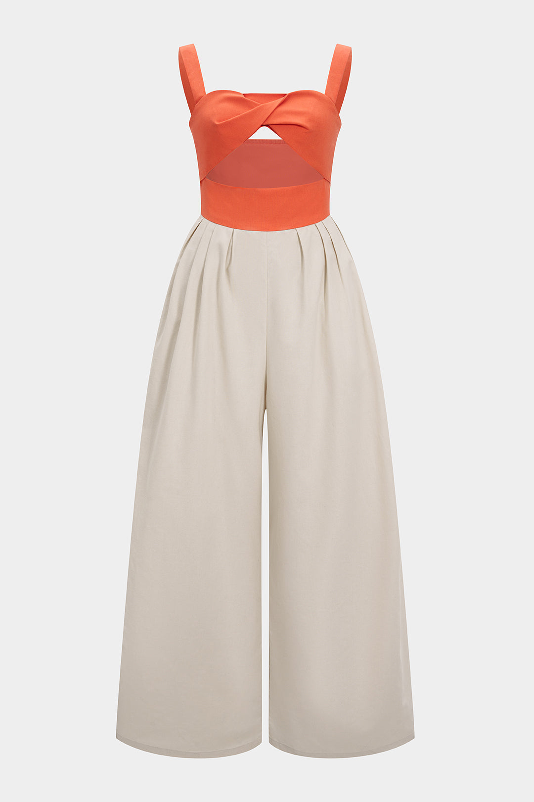 Mouwloze jumpsuit met uitsnijding en gedraaid detail