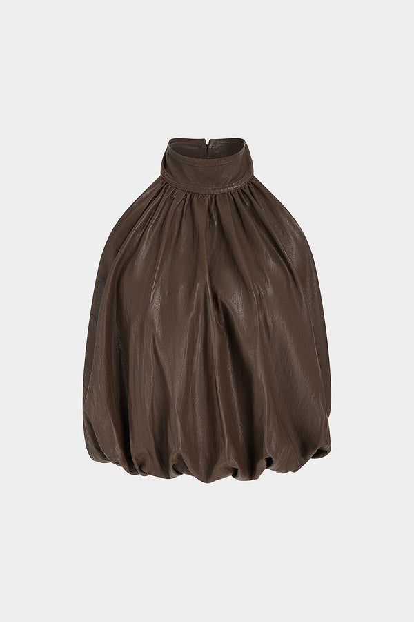 Leren-look tanktop met halternek, open rug en ruches