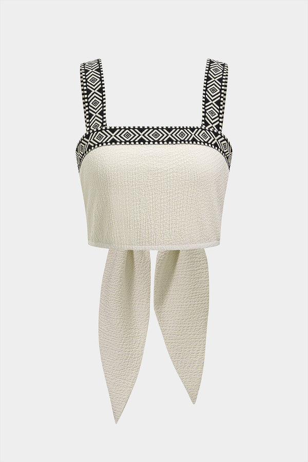 Patchwork gestructureerde tanktop met knoopdetail