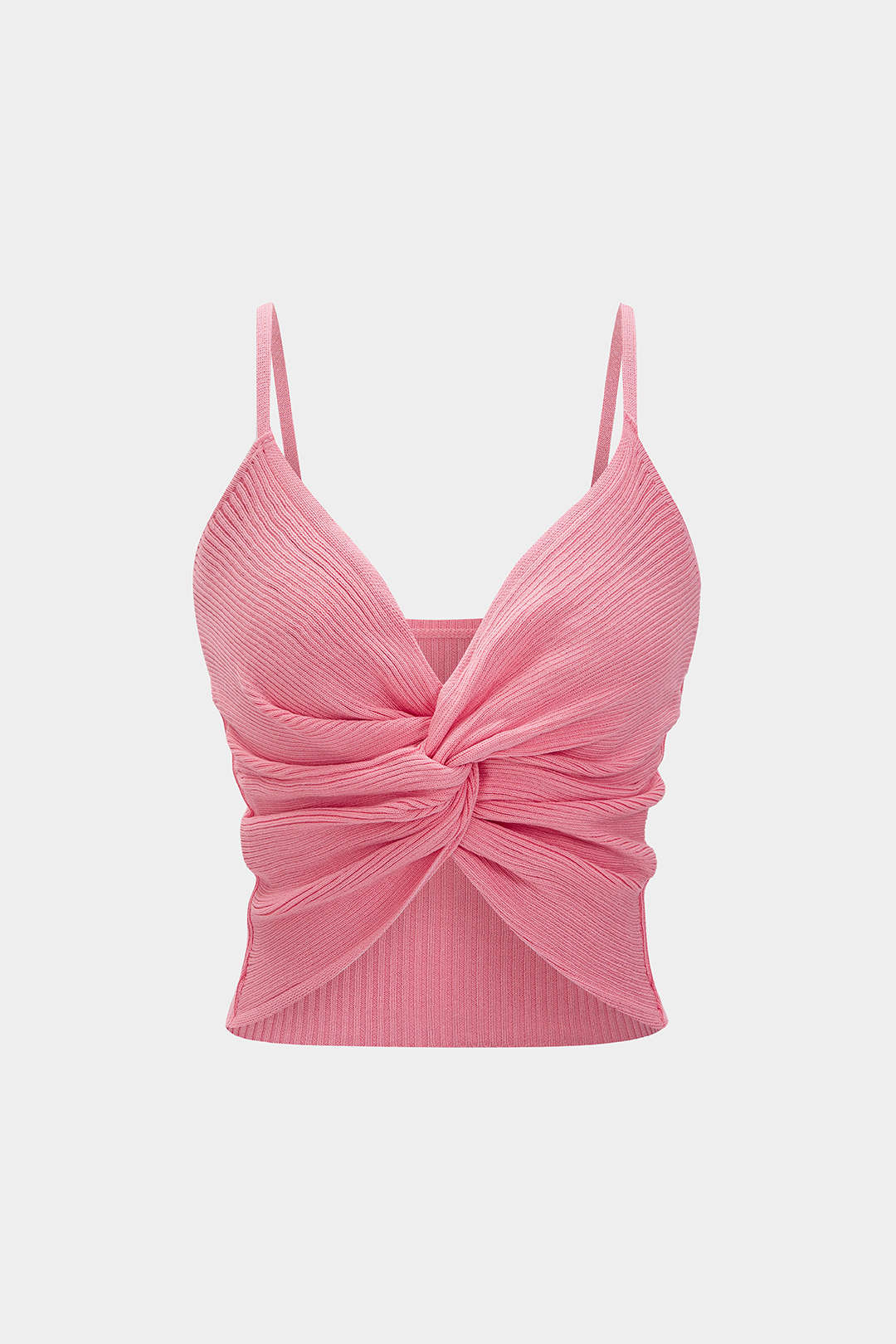 Vesna - Gebreide top met V-hals, gedraaid detail en knoopdetail
