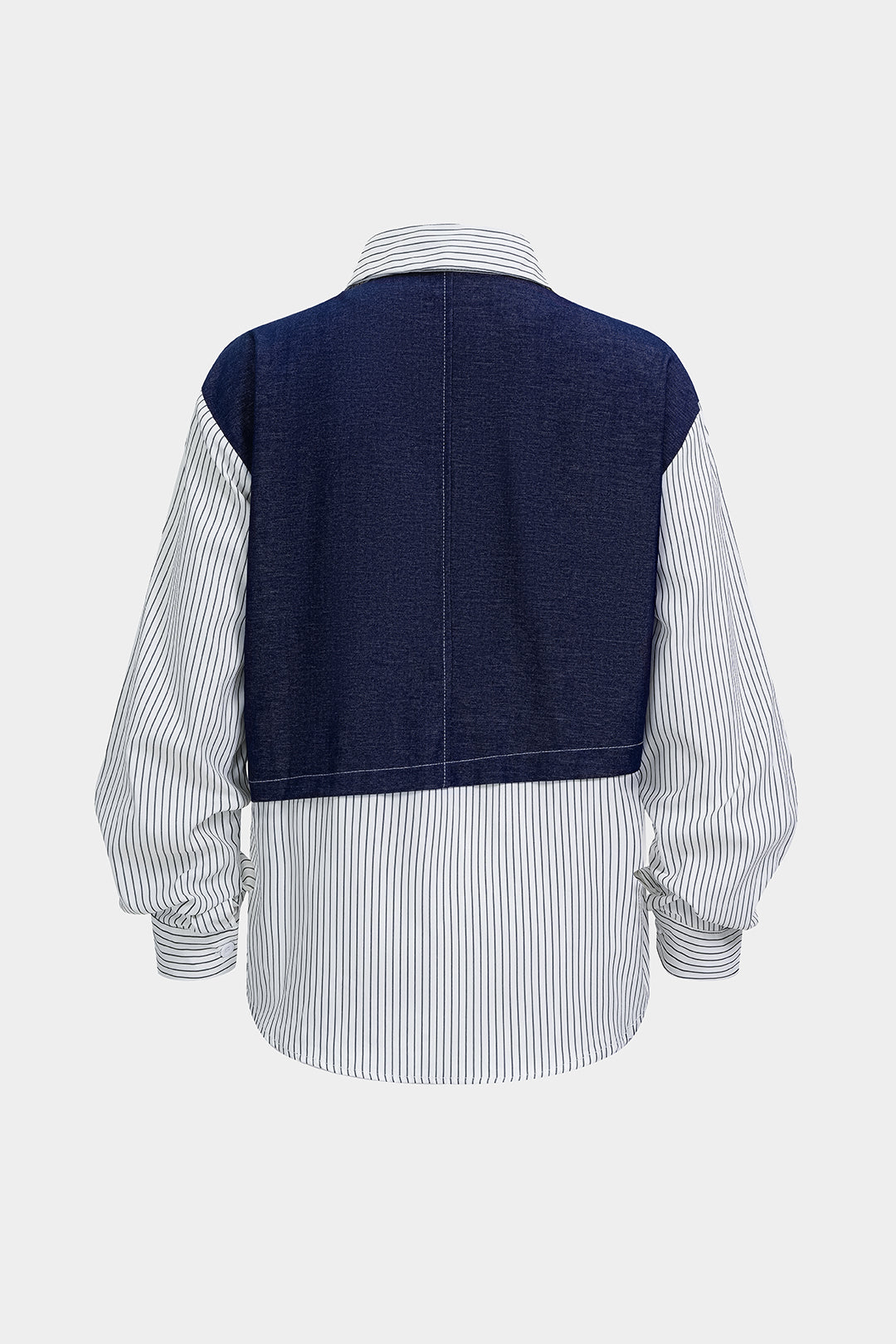 Denim patchwork blouse met lange mouwen