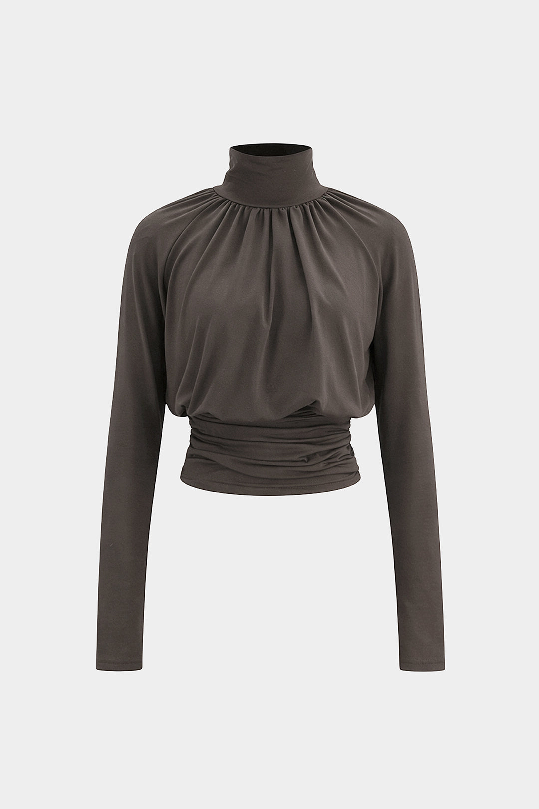 Leren-look T-shirt met kraag en lange mouwen