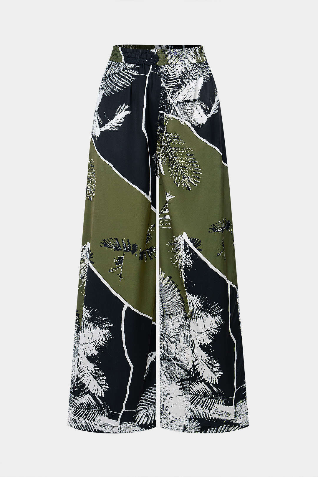 Satijnen broek met smokwerk en wijde pijpen