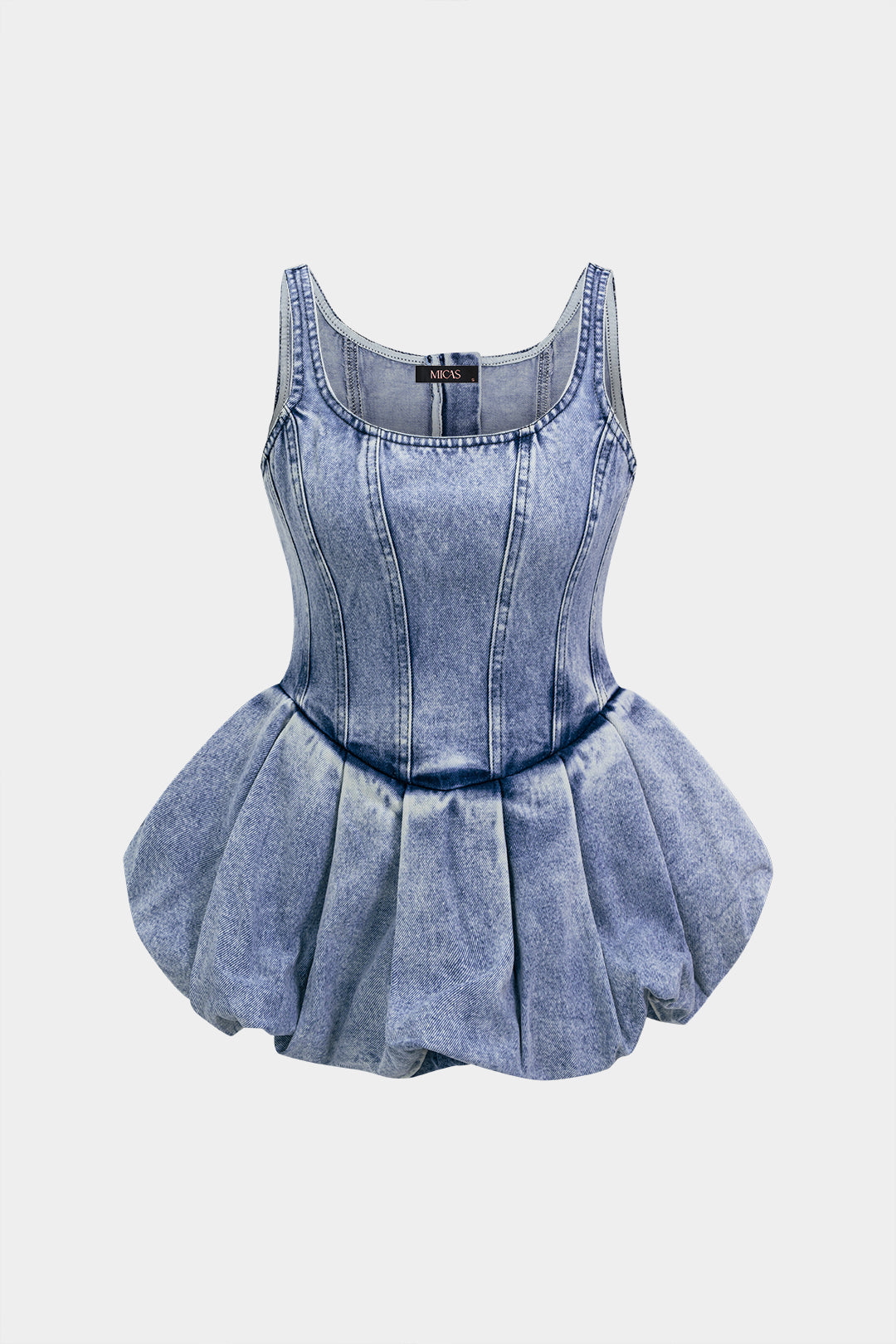 Denim tanktop met ronde hals en volants