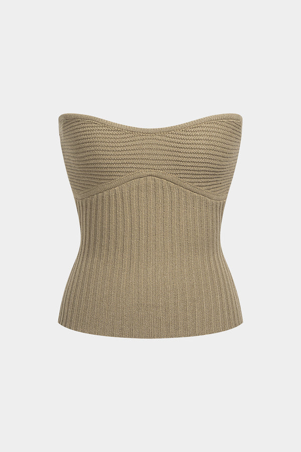 Gebreide geribde strapless top